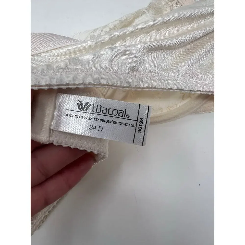 Vintage Vtg Wacoal 85196 Embroidered Floral Bra Lace Unlined UW Womens 34D Beige